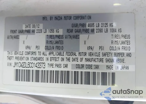 2012 Mazda Mazda5 Grand Touring from USA, damaged, VIN JM1CW2DL6C0143373